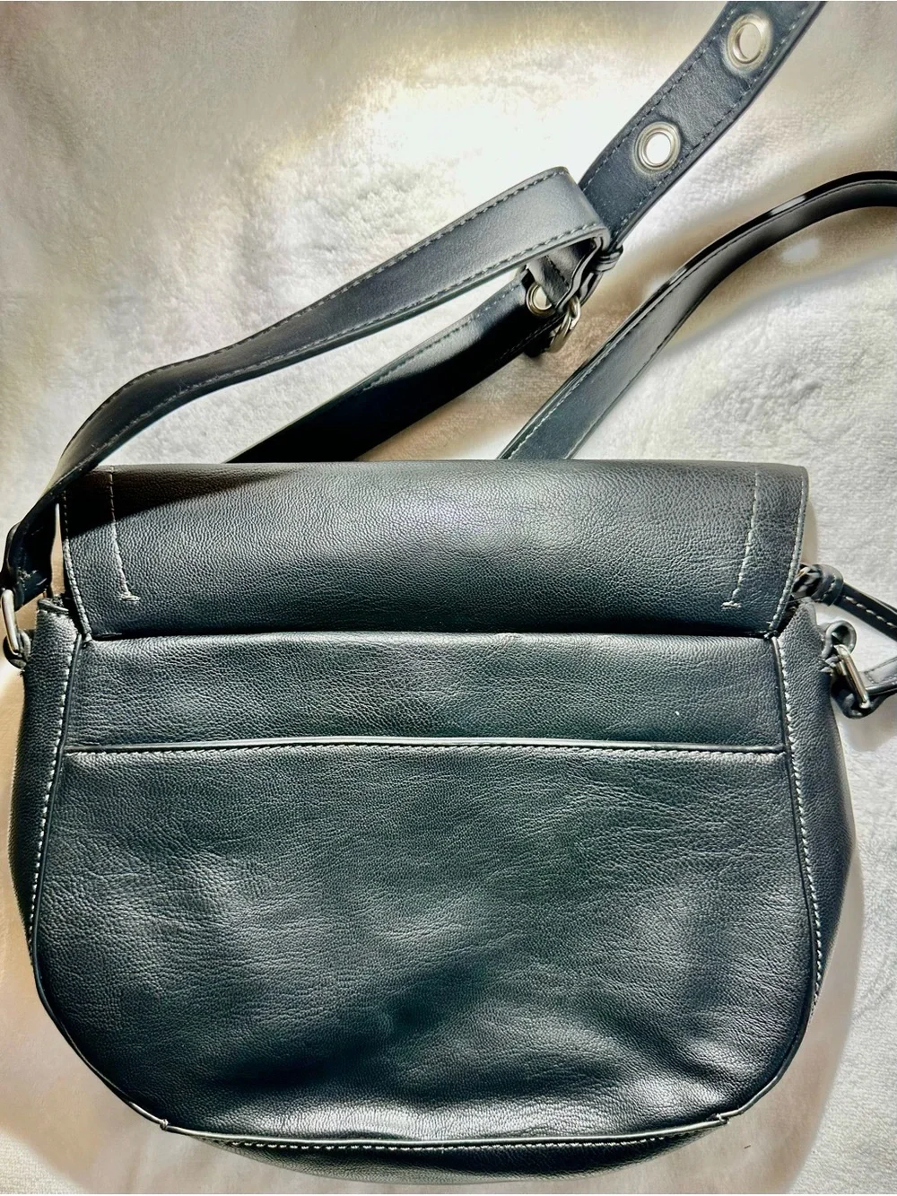 Nine West Black Leather Crossbody with Silver Eyelet Accents